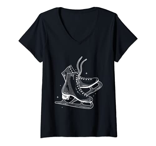 Damen Eiskunstlauf Eiskunstläuferin Eisläuferin Schlittschuhe T-Shirt mit V-Ausschnitt Damen Eiskunstlauf Eiskunstläuferin Eisläuferin Schlittschuhe T-Shirt mit V-Ausschnitt von Hobby Sportart Wintersport Eiskunstlaufen Eissport