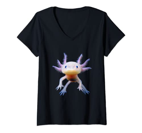 Damen Axolotl - Mexikanischer Schwanzlurch - Wassermonster T-Shirt mit V-Ausschnitt Damen Axolotl - Mexikanischer Schwanzlurch - Wassermonster T-Shirt mit V-Ausschnitt von Hobby Und Tier Flüsterer Kollektion