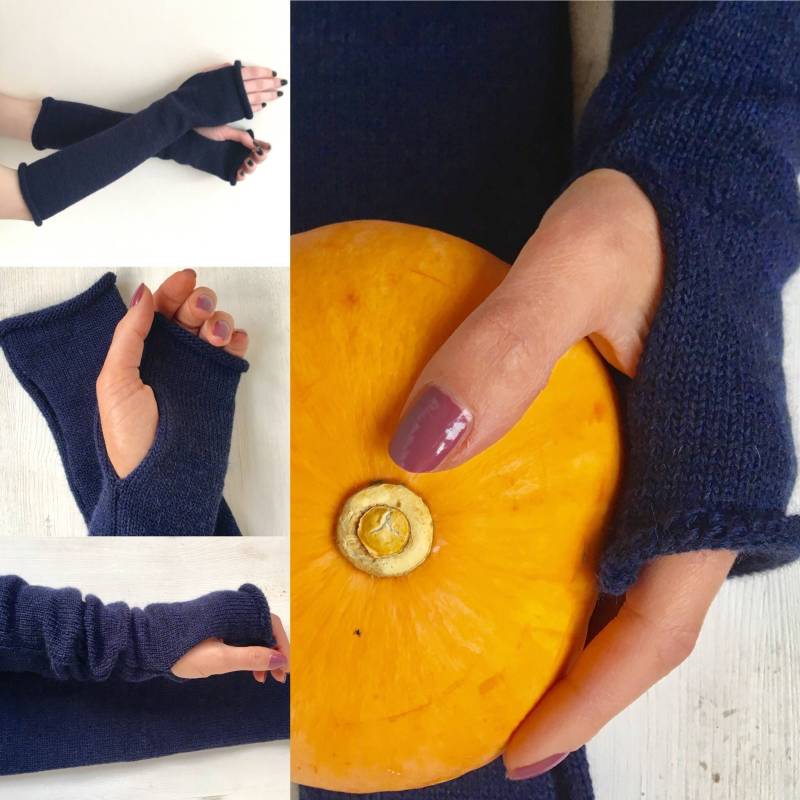 Handgestrickte Wollweiße Fingerlose Handschuhe Bestickte Armstulpen von HobbyMarketLT