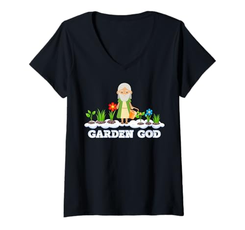 Damen Garten Gott Garden God Gartenarbeit Landschaftsgärtner T-Shirt mit V-Ausschnitt von Hobbygärtner Schrebergarten Gärtner Geschenk Shirt