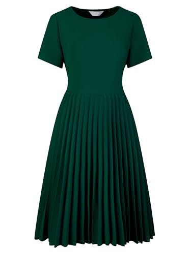 Hobemty Damen-Kleid, plissiert, Arbeitspassform und ausgestelltes Midikleid, Grün , Groß von Hobemty