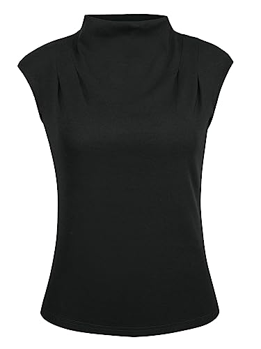 Hobemty Damen Ärmellos Bluse Stehkragen Strickoberteile Flügelärmeln Top Schwarz XL von Hobemty