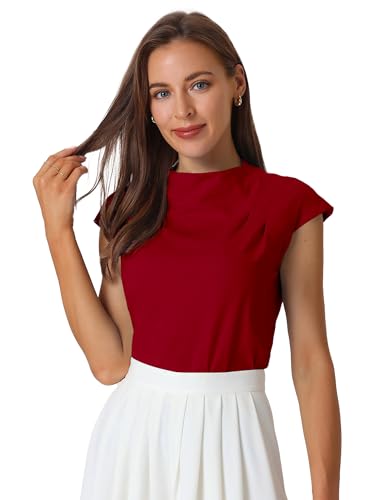 Hobemty Damen Ärmellos Bluse Stehkragen Strickoberteile Flügelärmeln Top Weinrot S von Hobemty