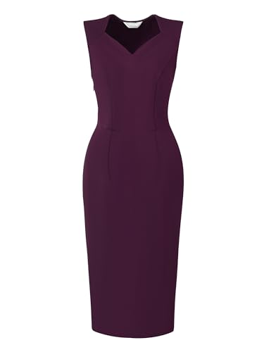 Hobemty Damen Ärmellos Businesskleid Herzförmig Ausschnitt Etuikleid Elegant Bleistiftkleid Lila M von Hobemty