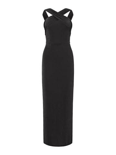 Hobemty Damen Ärmellos Neckholder Kleid Geteiltem Saum Cocktailparty Figurbetontes Maxikleid Schwarz XL von Hobemty