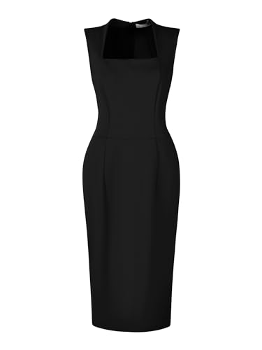 Hobemty Damen Ärmelloses Etuikleid Quadratischer Ausschnitt Elegante Arbeits Bleistiftkleid Schwarz XXL von Hobemty