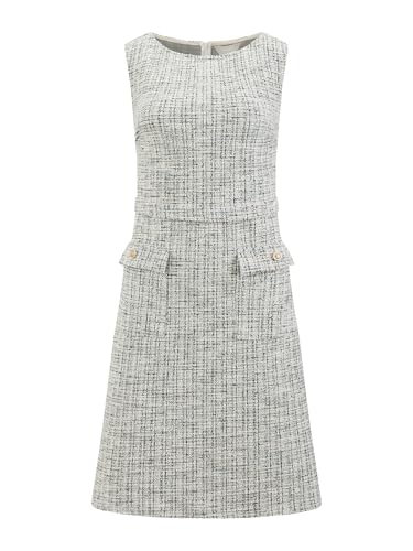 Hobemty Damen Ärmelloses Tweed-Kleid U-Boot-Ausschnitt Arbeit Büro Etuikleider, Weiss/opulenter Garten, XX-Large von Hobemty