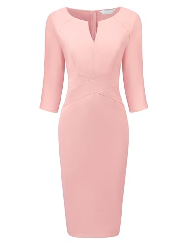 Hobemty Damen Beerdigung Etuikleid Knielang Arbeit Bleistift Kleider, Pink, XX-Large von Hobemty