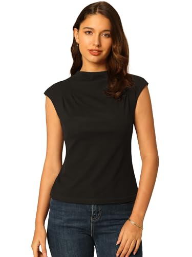 Hobemty Damen Ärmellos Bluse Stehkragen Strickoberteile Flügelärmeln Top Schwarz S von Hobemty