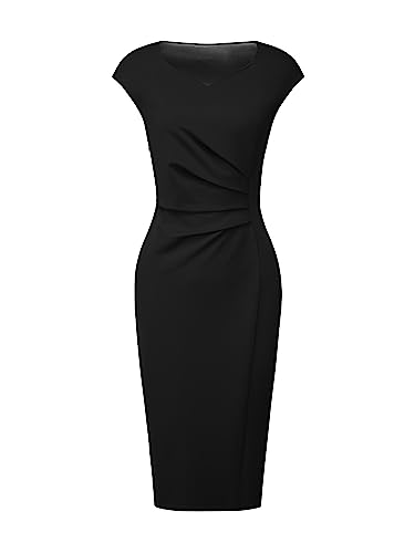 Hobemty Damen Etuikleid Plissee Seite Sweetheart Neck Büro Bleistift Kleider, Schwarz, XX-Large von Hobemty