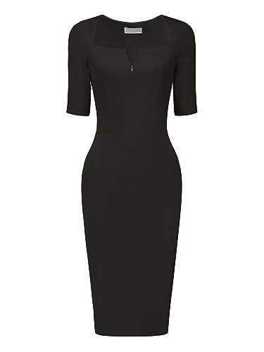 Hobemty Damen Etuikleid Quadratischer Ausschnitt Reißverschluss Kurzarm Arbeit Bleistiftkleider Schwarz S von Hobemty
