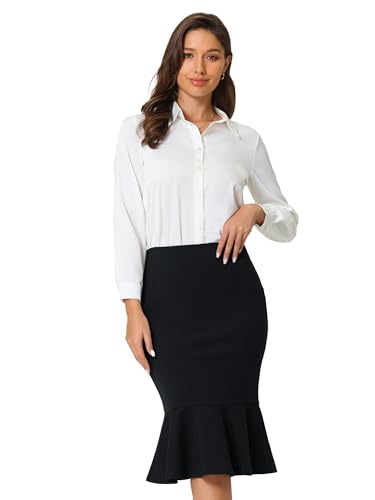 Hobemty Damen Meerjungfrauen-Rock, hohe Taille, elegant, dehnbar, figurbetont, Fischschwanz-Bleistiftröcke, Schwarz, Mittel von Hobemty