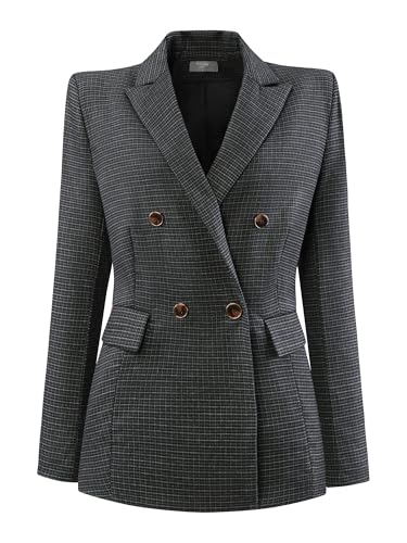 Hobemty Damen Karierter Blazer Langarm Zweireihig 2024 Arbeitsjacke Dunkelgrau S von Hobemty
