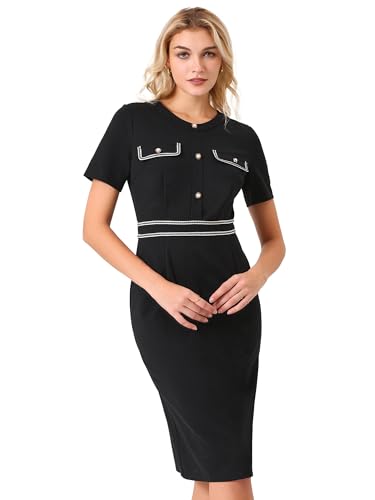 Hobemty Damen Kurzarm Etuikleid Kontrastfarbe Elegante Bleistiftkleider Kleid Schwarz XL von Hobemty