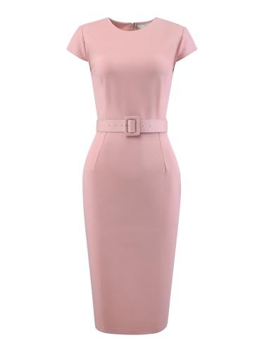 Hobemty Damen Kurzarm Kleid Bleistiftkleid Flügelärmel Gürtel Arbeit Minikleid Etuikleid Rosa L von Hobemty