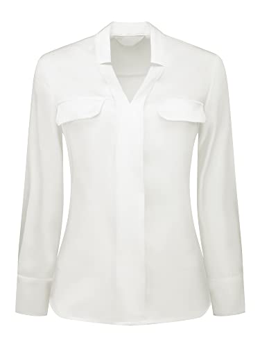 Hobemty Damen Langarm Arbeit Hemd V-Ausschnitt Büro Oberteil Weiß XXL von Hobemty