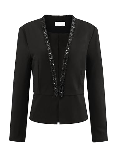 Hobemty Damen Blazer Langarm Strickjacke Offener Vorderseite Tweedbesatz Rüschen Formelle Arbeit Kurze Jacke Schwarz XL von Hobemty