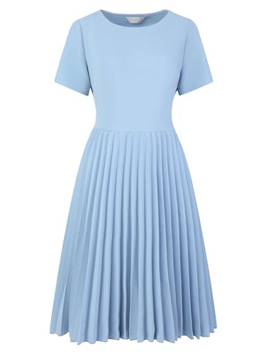 Hobemty Damen-Kleid, plissiert, Arbeitspassform und ausgestelltes Midikleid, Blau, XX-Large von Hobemty