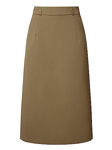 Hobemty Damen Rock Hoher Taille Elegant Rücken Schlitz Arbeits Midirocke Braun XL von Hobemty