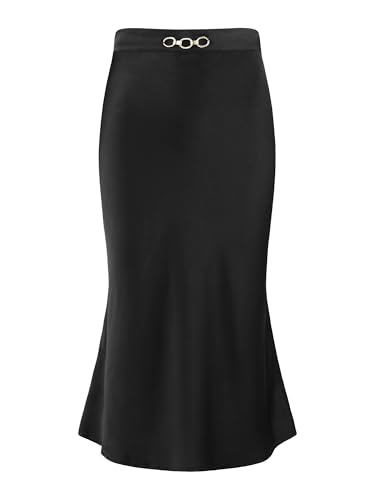 Hobemty Damen Satinrock Elastische Taille 2024 Lässige Arbeit Fließende Midiröcke Schwarz XXL von Hobemty