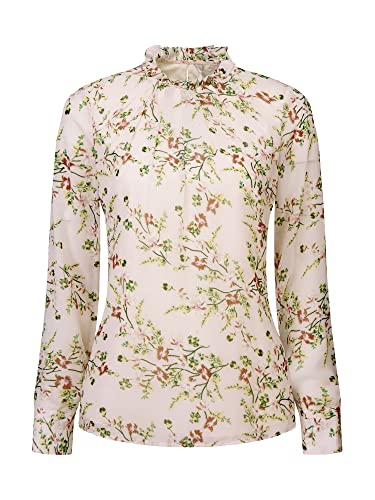 Hobemty Damen Stehkragen Bluse Blumenmuster Oberteil Plissiert Rüschen Elegant Top Weiß XL von Hobemty