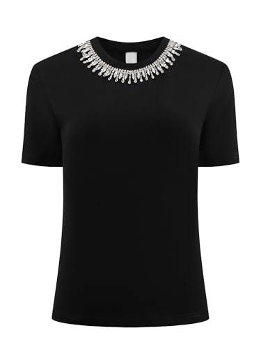 Hobemty Damen Strass Glitzer Bluse Cocktail Elegant Tops T-Shirt Schwarz M von Hobemty