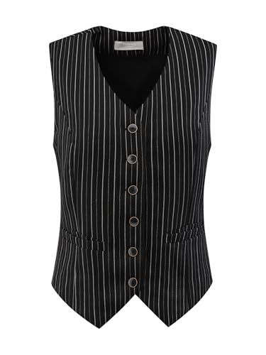 Hobemty Damen Streifen Anzugweste Ärmellos Knopfleiste V-Ausschnitt Vintage Formelle Weste Schwarz XXL von Hobemty