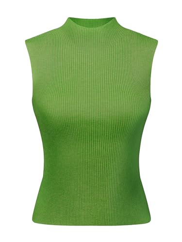 Hobemty Damen Top Ärmellos Gerippte Bluse Stehkragen Basic Strickoberteil Grün XL von Hobemty