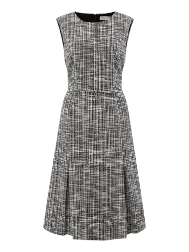 Hobemty Damen Tweed Kleid Rundhals Ärmellos Elegant Arbeitskleid A-Linie Business Kleid Schwarz-Beige S von Hobemty