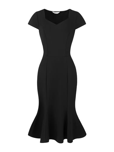 Hobemty Damen Vintage Kleid Flügelärmel Herzförmiger Ausschnitt Fischschwanzkleid Schwarz S von Hobemty