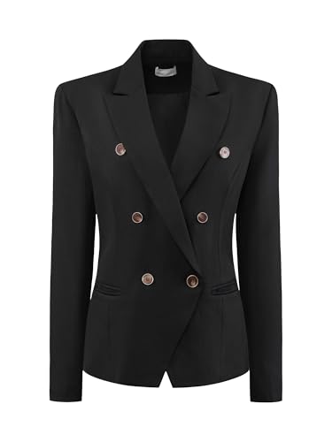 Hobemty Damen Zweireihiger Blazer Langarm Casual Arbeitsanzug Blazer Jacke Schwarz L von Hobemty