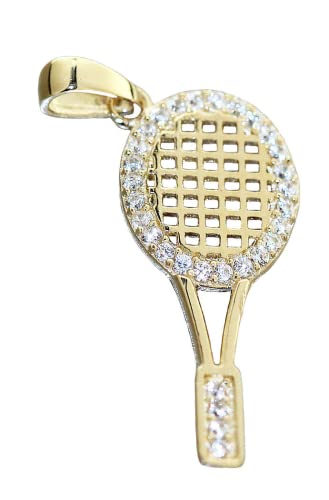 Hobra-Gold Anhänger Tennisschläger Gold 585 mit Zirkonias 14 Kt. Kettenanhänger Tennis von Hobra-Gold