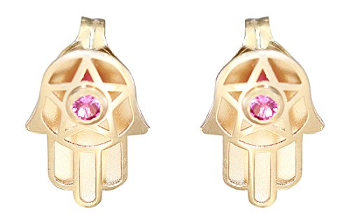 Hobra-Gold Hand der Fatima Ohrstecker Gold 585 mit Rubin Ohrringe Goldohrstecker Hamsa von Hobra-Gold