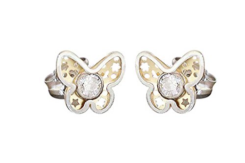 Hobra-Gold Kinder Ohrstecker Weißgold 585 bicolor Schmetterling Ohrringe Gold mit Zirkonias von Hobra-Gold