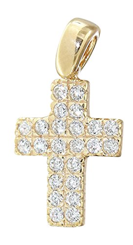 Hobra-Gold Kleines Kreuz Gold 585 Anhänger mit funkelnden Zirkonias Goldkreuz 14 Kt. Goldanhänger von Hobra-Gold