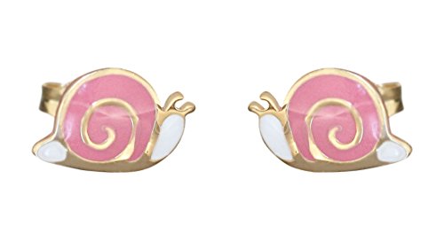 Hobra-Gold Kinder Ohrstecker Gold 585 kleine Schnecken Ohrringe rosa emailliert Stecker von Hobra-Gold