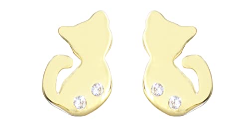 Hobra-Gold Kleine Katzen Ohrstecker Gold 585 Zirkonias Mädchen Damen Ohrringe 14 Kt. von Hobra-Gold