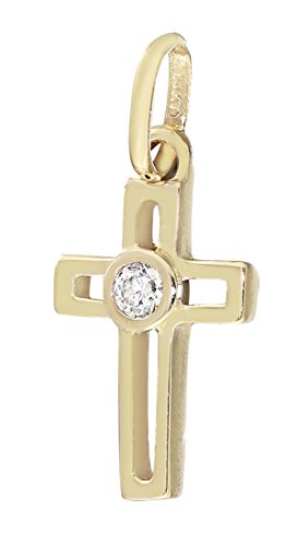 Hobra-Gold Kreuz Gold 585 Anhänger Zirkonia kleines Goldkreuz 14 kt Taufe Kommunion Kinder von Hobra-Gold