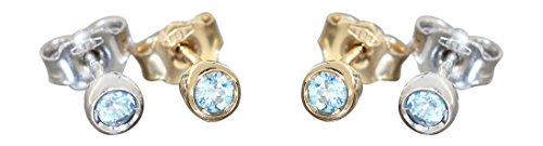 Hobra-Gold Ohrstecker Gold 585 mit Blautopas Stecker kleine Goldknößfe Topas Ohrschmuck von Hobra-Gold