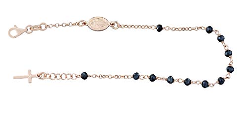 Hobra-Gold Rosenkranz Armband Silber 925 Rotgold dunkelblaue Zirkonia Perlen Kreuz u Maria von Hobra-Gold