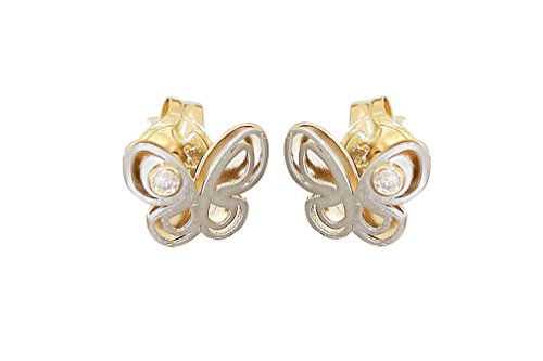 Hobra-Gold Schmetterling Ohrstecker Gold 585 bicolor Zirkonia Mädchen Ohrringe 14 Kt. von Hobra-Gold