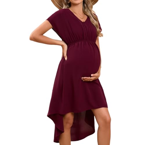Damen Umstandskleid Sommer Kurzarm Umstandsmode Kleid Hohe Taille V-Ausschnitt A-Linie Kleider Damen Umstandskleid Sommer Kurzarm Umstandsmode Kleid Hohe Taille V-Ausschnitt A-Linie Kleider von Hobrounn
