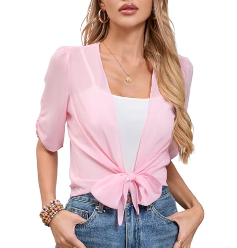 Hobrounn Bolero Damen Festlich Chiffon Bolero Jäckchen Für Abendkleid Elegant Bolerojacke Leich Jacke 3/4 Ärmel von Hobrounn