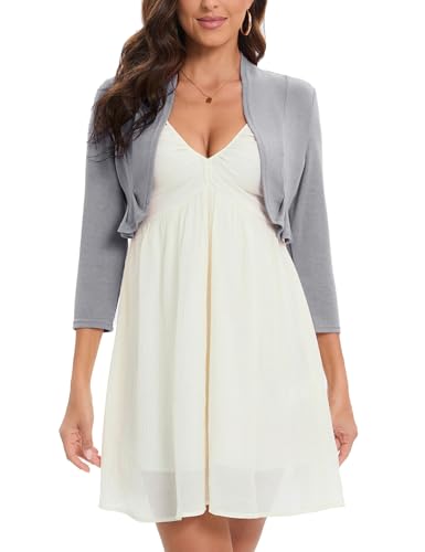 Hobrounn Bolero Damen Festlich 3/4 Ärmel Elegant Strickjacke Kurz Cardigan Bolerojacke Open Front Shrug Oberteile für Cocktail Party Hochzeit von Hobrounn
