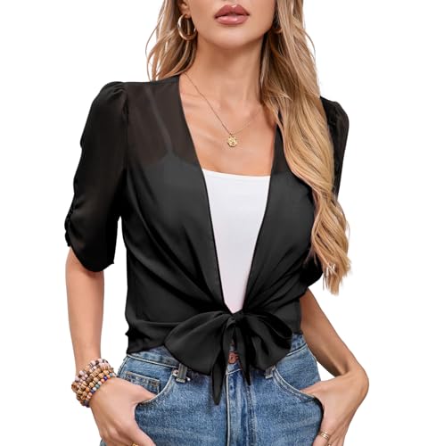 Hobrounn Bolero Damen Festlich Chiffon Bolero Jäckchen Für Abendkleid Elegant Bolerojacke Leich Jacke 3/4 Ärmel von Hobrounn