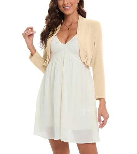 Hobrounn Bolero Damen Festlich Langarm Ärmel Elegant Strickjacke Kurz Cardigan Bolerojacke Open Front Shrug Oberteile von Hobrounn