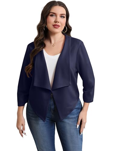 Hobrounn Damen Blazer Große Größen 3XL-5XL,3/4-Ärmel Business Blazer mit Raffung Office & Freizeit von Hobrounn