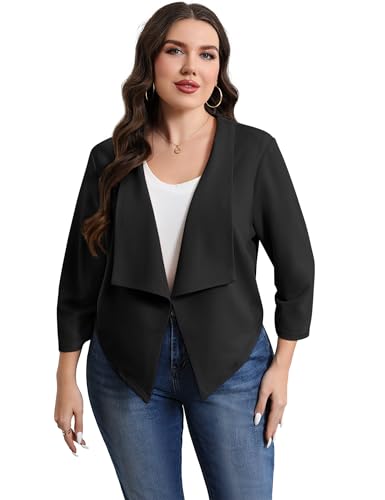 Hobrounn Damen Blazer Große Größen 3XL-5XL,3/4-Ärmel Business Blazer mit Raffung Office & Freizeit von Hobrounn