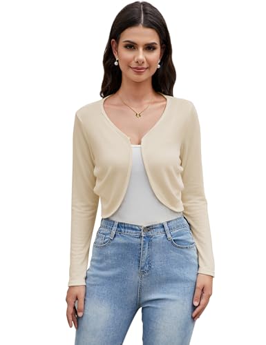 Hobrounn Damen Bolero Elegant Bolerojacke Basic Langarm Schulterjacke Kurz Schrug Cardigan Strickjacke von Hobrounn