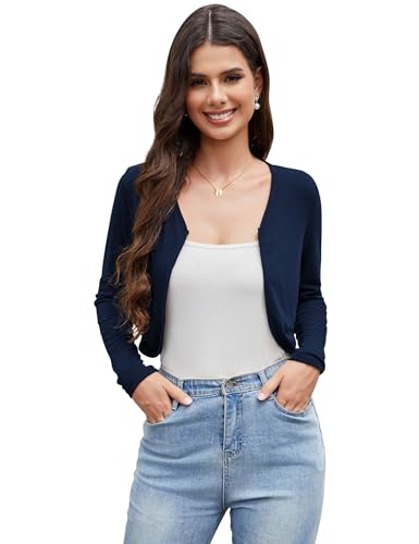 Hobrounn Damen Bolero Elegant Bolerojacke Basic Langarm Schulterjacke Kurz Schrug Cardigan Strickjacke von Hobrounn